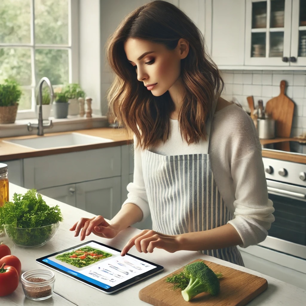 Housewife using app to cook